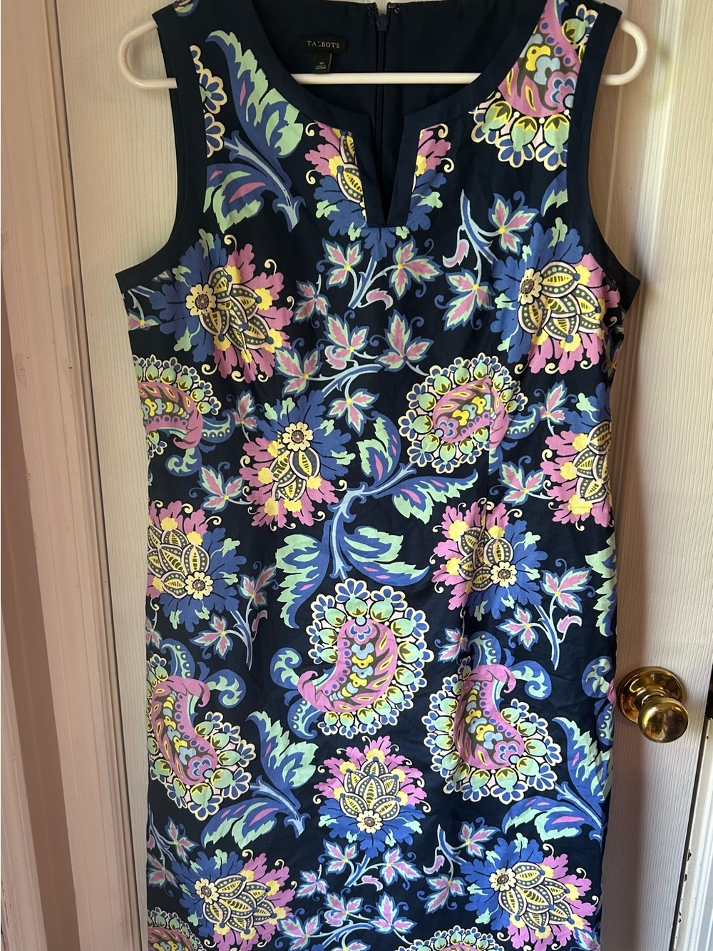 Talbots Navy Floral Paisley Sheath Dress with Pink, Yellow & Blue Accents